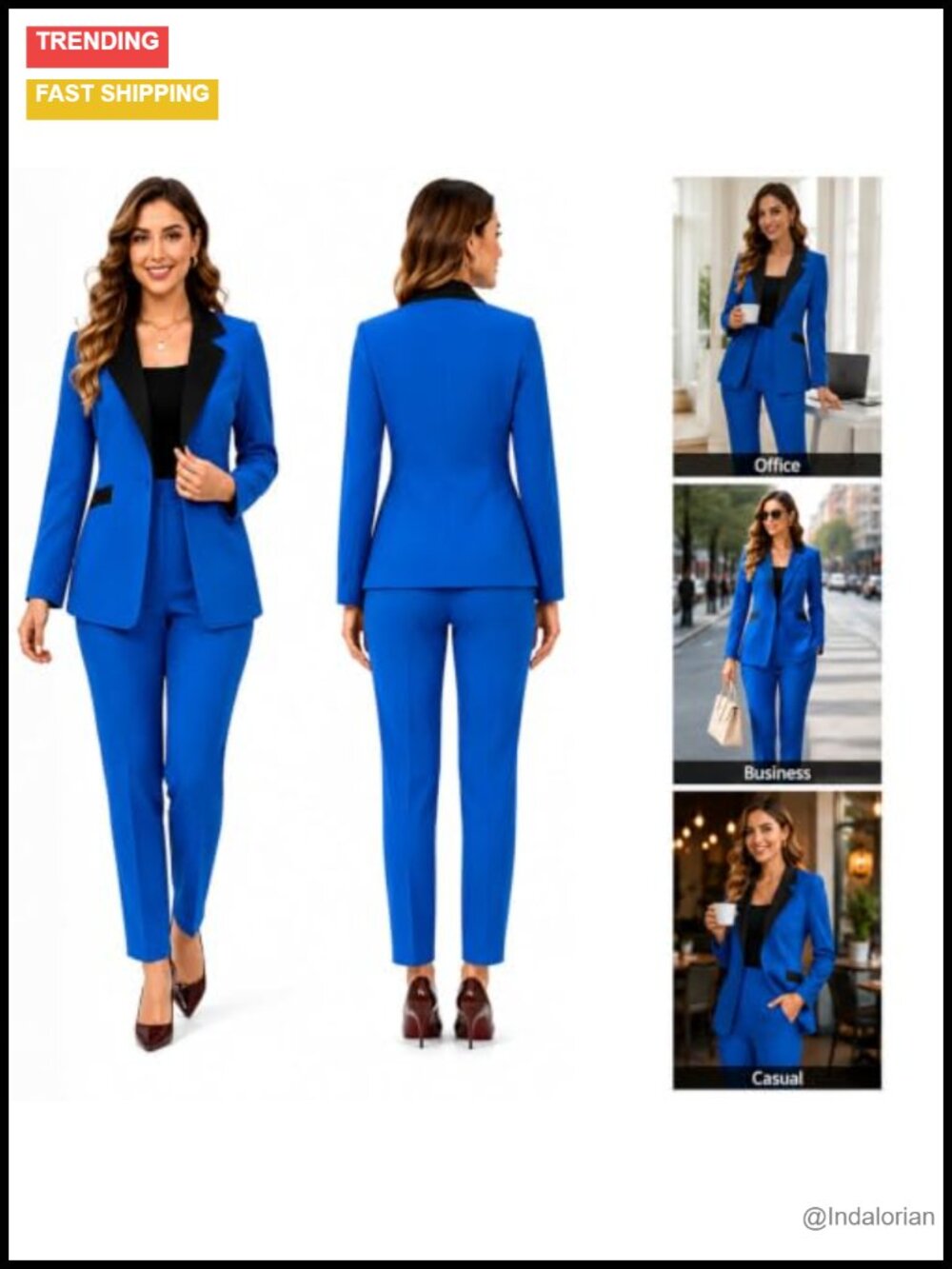 Two Piece Blazer and Pants Set Dressy Casual Elastic High Waisted Straight Leg